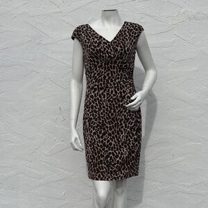 Lauren Ralph Lauren Cap Sleeve Bodycon Ruched Dress in Animal Print size 8